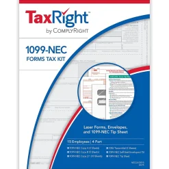 Tax Forms*ComplyRight TaxRight 2024 1099-NEC Tax Form Tax Forms, Envelopes & TipSheet, 4-Part, 15/Pack (NECSC6103E15)