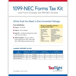 Tax Forms*ComplyRight TaxRight 2024 1099-NEC Tax Form Tax Forms, Envelopes & TipSheet, 4-Part, 15/Pack (NECSC6103E15)