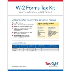 Tax Forms*ComplyRight TaxRight 2024 W-2 Tax Form Tax Form Set with Envelopes, 4-Part, 50/Pack (SC5645E)