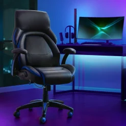 Office Chairs*Dormeo Ergonomic Faux Leather Swivel Manager's Chair, Blue (60030-BLU) Navy Blue