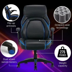 Office Chairs*Dormeo Ergonomic Faux Leather Swivel Manager's Chair, Blue (60030-BLU) Navy Blue