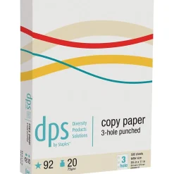 Copy Paper*Diversity Products Solutions by Staples DPS by Staples 8.5" x 11" 3-Hole Punch Copy Paper, 20 lbs., 92 Brightness, 500/Ream (DPS08511P)