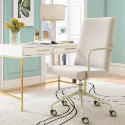 Office Chairs*Elle Decor Giselle Fabric Computer and Desk Chair, Cream/Gold (CHR10058D)