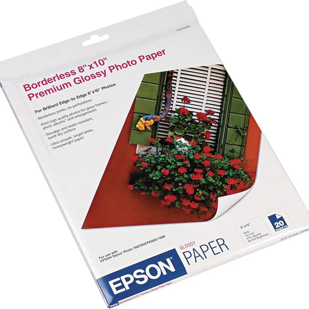 Photo Paper*Epson Glossy Photo Paper, 8" x 10", 20 Sheets/Pack (S041465)