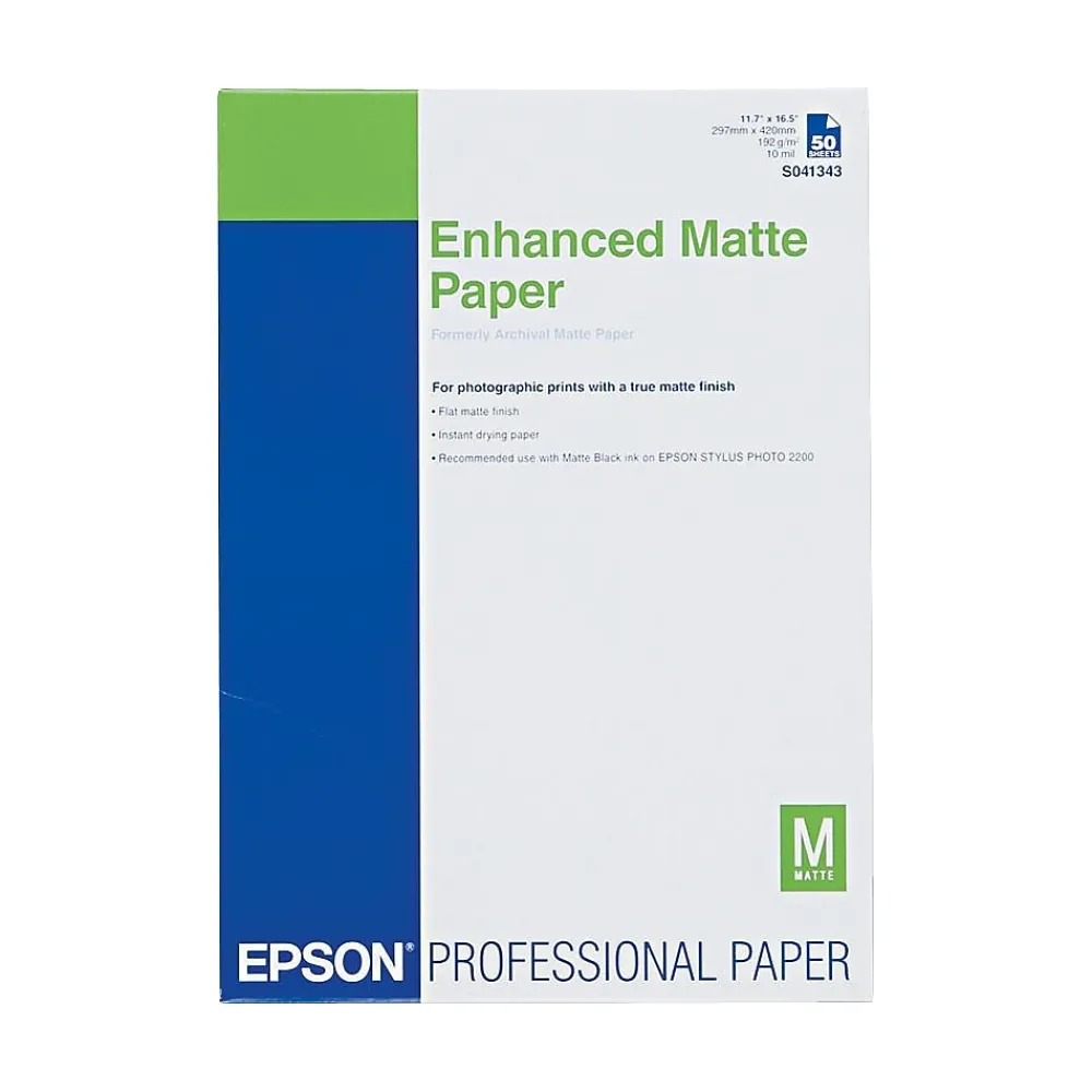 Photo Paper*Epson Ink Jet Paper, Matte, Archival, 11.7" x 16.5", 50 Sheets
