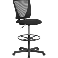 Office Chairs*Flash Furniture Ergonomic Mid-Back Mesh Drafting Chair with Black Fabric Seat and Adjustable Foot Ring [GO-2100-GG]