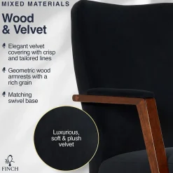 Office Chairs*Finch NEO ONE Ergonomic Velvet Fabric/Wood Swivel Executive Chair, Black (52304-BLK)
