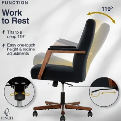 Office Chairs*Finch NEO ONE Ergonomic Velvet Fabric/Wood Swivel Executive Chair, Black (52304-BLK)