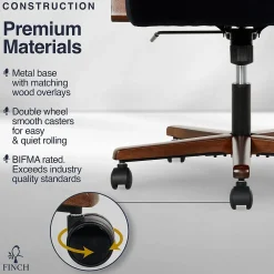 Office Chairs*Finch NEO ONE Ergonomic Velvet Fabric/Wood Swivel Executive Chair, Black (52304-BLK)