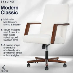 Office Chairs*Finch NEO ONE Ergonomic Velvet Fabric/Wood Swivel Executive Chair, Cream (52304-CRM)