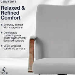 Office Chairs*Finch NEO ONE Ergonomic Velvet Fabric/Wood Swivel Executive Chair, Gray (52304-GRY)