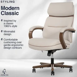 Office Chairs*Finch NEO TWO Ergonomic Vegan Leather/Wood Swivel Executive Chair, Cream (52373-CRM)