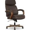 Office Chairs*Finch NEO TWO Ergonomic Vegan Leather/Wood Swivel Executive Chair, Brown (52373-BRN)
