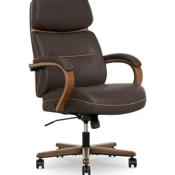 Office Chairs*Finch NEO TWO Ergonomic Vegan Leather/Wood Swivel Executive Chair, Brown (52373-BRN)