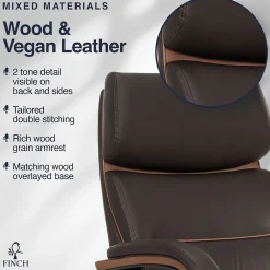 Office Chairs*Finch NEO TWO Ergonomic Vegan Leather/Wood Swivel Executive Chair, Brown (52373-BRN)