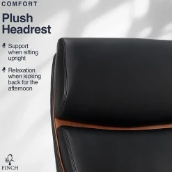 Office Chairs*Finch NEO TWO Ergonomic Vegan Leather/Wood Swivel Executive Chair, Black (52373-BLK)