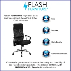 Office Chairs*Flash Furniture Abney Ergonomic Leather and Mesh Swivel High Back Task Office Chair, Black (BT905)