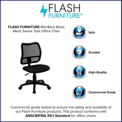 Office Chairs*Flash Furniture Alber Armless Ergonomic Mesh Swivel Mid-Back Task Office Chair, Black (WLA277BK)