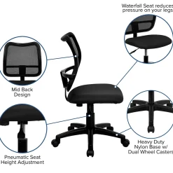 Office Chairs*Flash Furniture Alber Armless Ergonomic Mesh Swivel Mid-Back Task Office Chair, Black (WLA277BK)