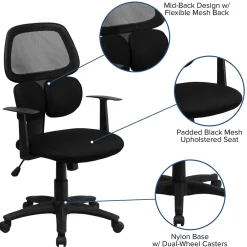 Office Chairs*Flash Furniture Ariel Ergonomic Mesh Swivel Mid-Back Task Office Chair, Black (BT2755BK)