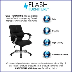 Office Chairs*Flash Furniture Bodie LeatherSoft Swivel Mid-Back Manager's Office Chair, Black (H9637L2MID)