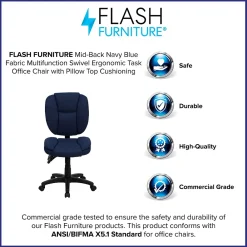 Office Chairs*Flash Furniture Caroline Armless Ergonomic Fabric Swivel Mid-Back Multifunction Task Office Chair, Navy Blue (GO930FNVY)