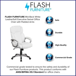 Office Chairs*Flash Furniture Carolyn LeatherSoft Swivel Mid-Back Executive Office Chair, White (GO2236MWH)