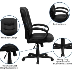 Office Chairs*Flash Furniture Chelsea LeatherSoft Swivel Mid-Back Executive Office Chair, Black (GO9771BKLEA)