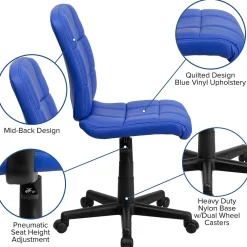 Office Chairs*Flash Furniture Clayton Armless Vinyl Swivel Mid-Back Quilted Task Office Chair, Blue (GO16911BLUE)