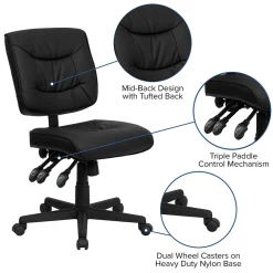 Office Chairs*Flash Furniture Cole Armless Ergonomic LeatherSoft Swivel Mid-Back Task Office Chair, Black (GO1574BK)