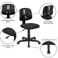 Office Chairs*Flash Furniture Flash Fundamentals Armless Ergonomic Mesh Swivel Mid-Back Task Office Chair, Black (LF134BK)