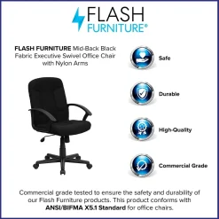 Office Chairs*Flash Furniture Garver Fabric Swivel Mid-Back Executive Office Chair, Black (GOST6BKFAB)