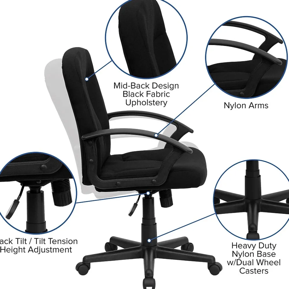 Office Chairs*Flash Furniture Garver Fabric Swivel Mid-Back Executive Office Chair, Black (GOST6BKFAB)