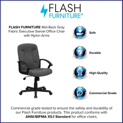 Office Chairs*Flash Furniture Garver Fabric Swivel Mid-Back Executive Office Chair, Gray (GOST6GYFAB)