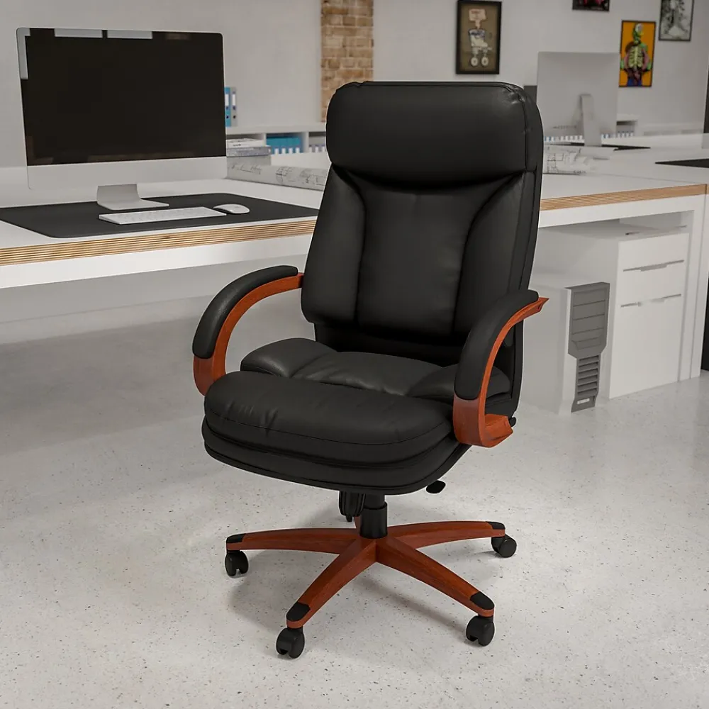 Office Chairs*Flash Furniture Hansel Ergonomic LeatherSoft Swivel High Back Executive Office Chair, Black/Mahogany (BT90171HS)