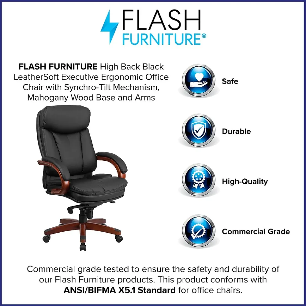 Office Chairs*Flash Furniture Hansel Ergonomic LeatherSoft Swivel High Back Executive Office Chair, Black/Mahogany (BT90171HS)