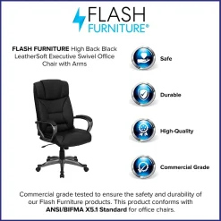 Office Chairs*Flash Furniture Hansel Ergonomic LeatherSoft Swivel High Back Executive Office Chair, Black (BT9177BK)