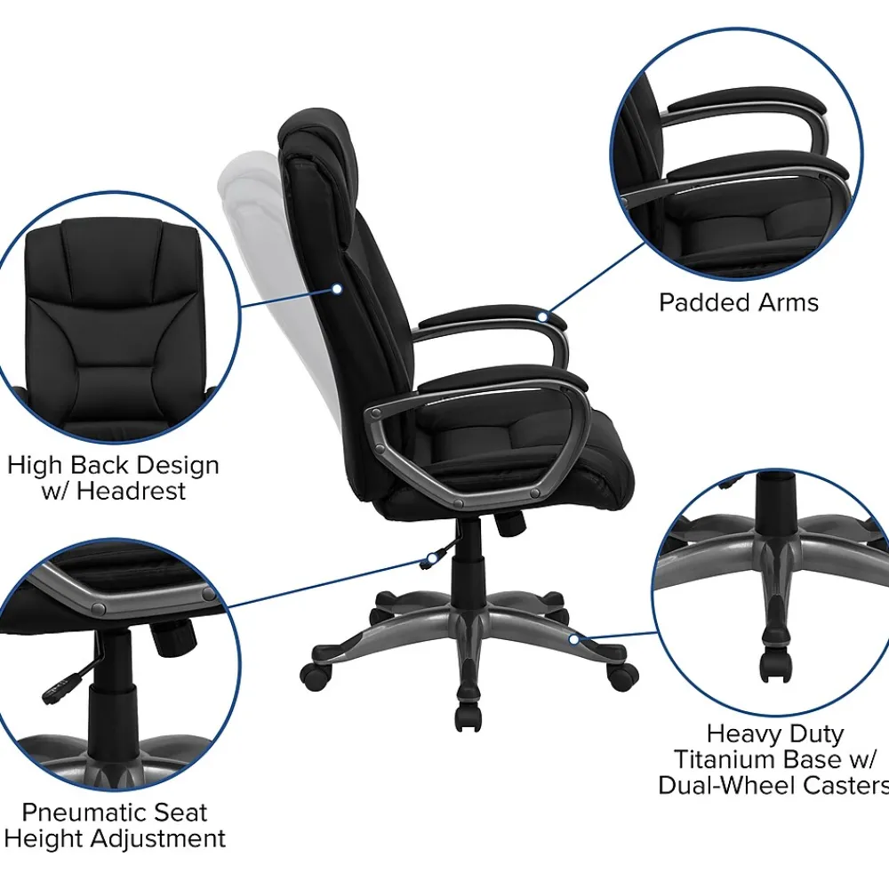 Office Chairs*Flash Furniture Hansel Ergonomic LeatherSoft Swivel High Back Executive Office Chair, Black (BT9177BK)
