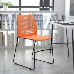 Folding & Stacking*Flash Furniture HERCULES Series Plastic Stack Chair with Air-Vent Back and Sled Base, Orange/Black (RUT498AOR)