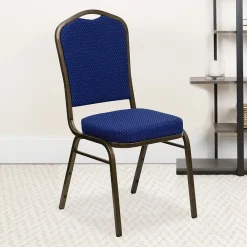 Folding & Stacking*Flash Furniture HERCULES™ Fabric Gold Vein Frame Crown Back Banquet Chair, Navy Blue, 4/Pack (4FDC01GV208)