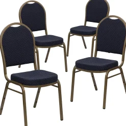 Folding & Stacking*Flash Furniture HERCULES™ Fabric Gold Frame Dome Back Banquet Chair, Navy, 4/Pack (4FDC03AG3774)