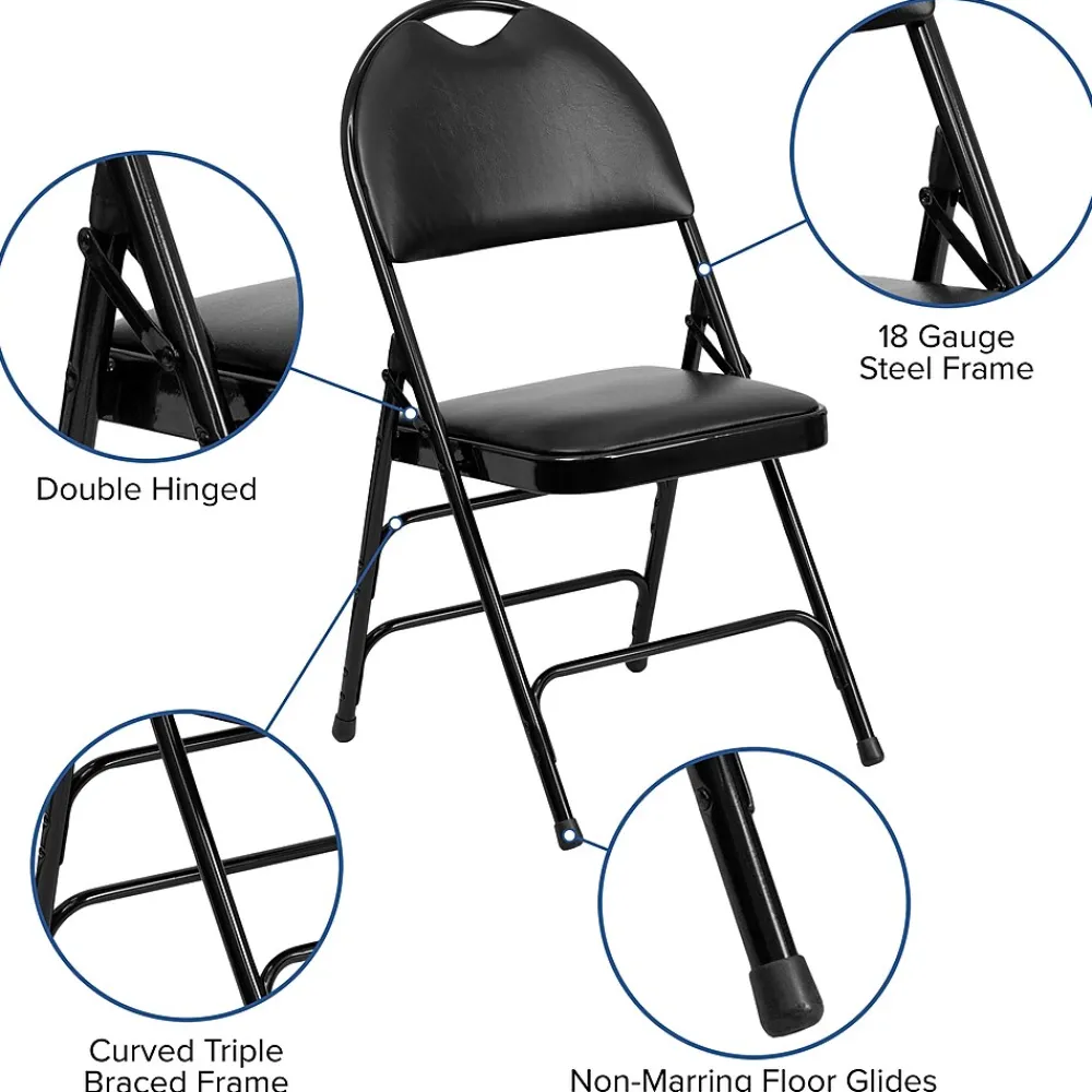 Folding & Stacking*Flash Furniture HERCULES™ Triple Braced Vinyl Armless Folding Chair, Black, 4/Pack (4HAMC705AV3BK)