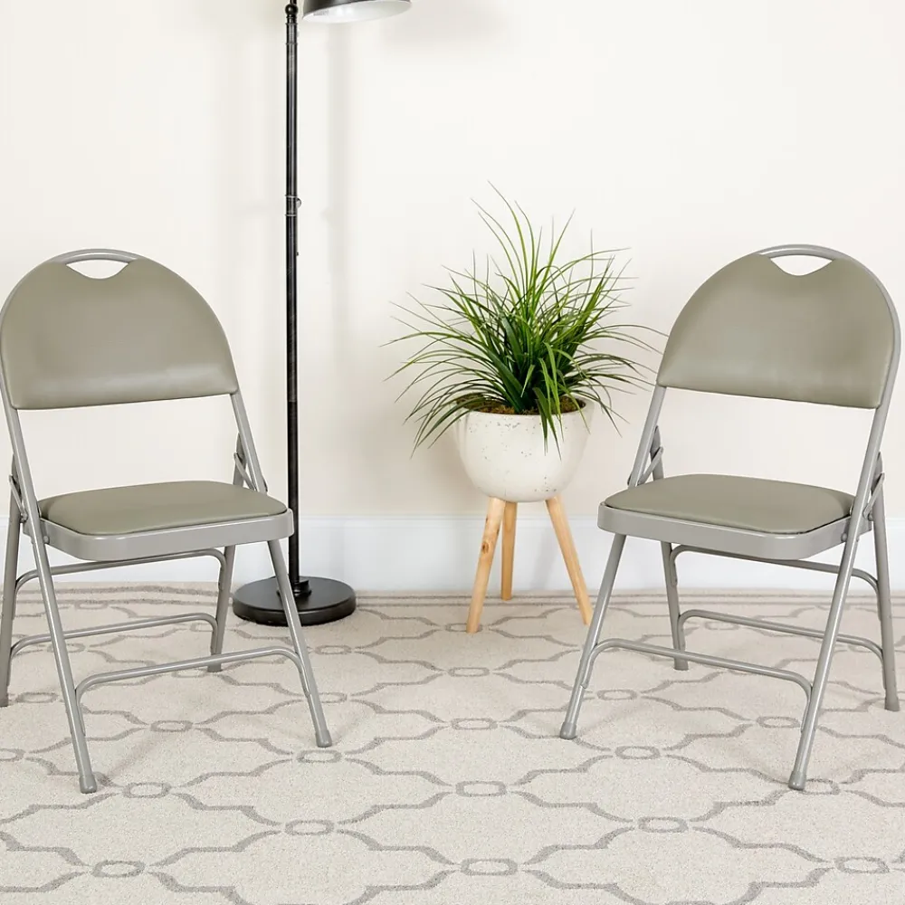 Folding & Stacking*Flash Furniture HERCULES™ Triple Braced Vinyl Armless Folding Chair, Gray, 4/Pack (4HAMC705AV3GY)