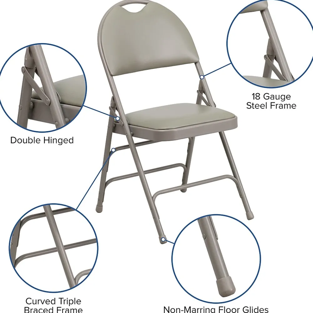 Folding & Stacking*Flash Furniture HERCULES™ Triple Braced Vinyl Armless Folding Chair, Gray, 4/Pack (4HAMC705AV3GY)