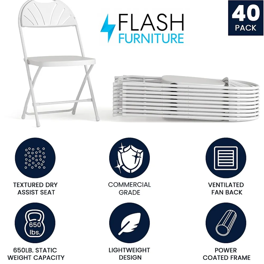 Folding & Stacking*Flash Furniture HERCULES™ Plastic Armless Folding Chair With Fan Back, White, 40/Pack (40LEL4WHITE)