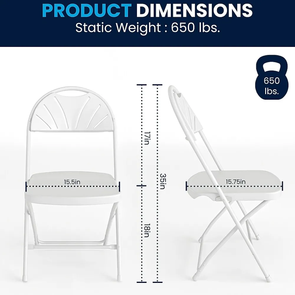 Folding & Stacking*Flash Furniture HERCULES™ Plastic Armless Folding Chair With Fan Back, White, 40/Pack (40LEL4WHITE)
