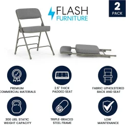Folding & Stacking*Flash Furniture HERCULES Series Fabric Folding Chair, Gray, 2/Pack (2HAMC320AFGRY)
