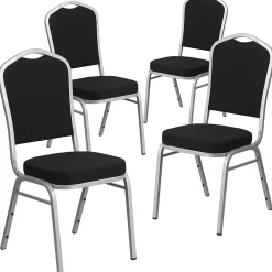 Folding & Stacking*Flash Furniture HERCULES Series Fabric Banquet Stacking Chair, Black/Silver Frame, 4 Pack (4FDC01S11)