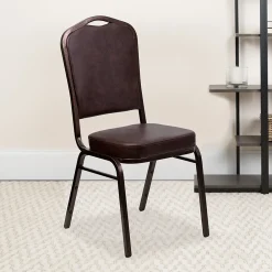 Folding & Stacking*Flash Furniture HERCULES Series Vinyl Banquet Stacking Chair, Brown/Copper Vein Frame, 4 Pack (4FDC01CPRBRNVY)