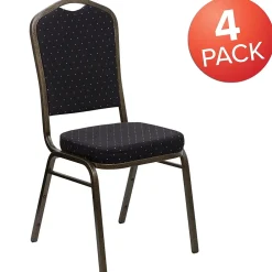 Folding & Stacking*Flash Furniture HERCULES Series Fabric Banquet Stacking Chair, Black Patterned/Gold Vein Frame, 4 Pack (4FDC01GVS0806)
